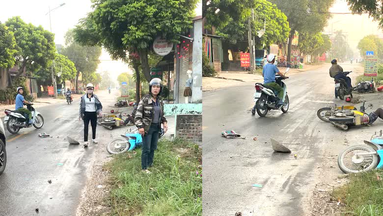 Hiện trường vụ ô tô tông liên hoàn 3 xe máy trên tỉnh lộ 383, Hưng Yên